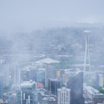 downtown seattle buildings surrounded by fog